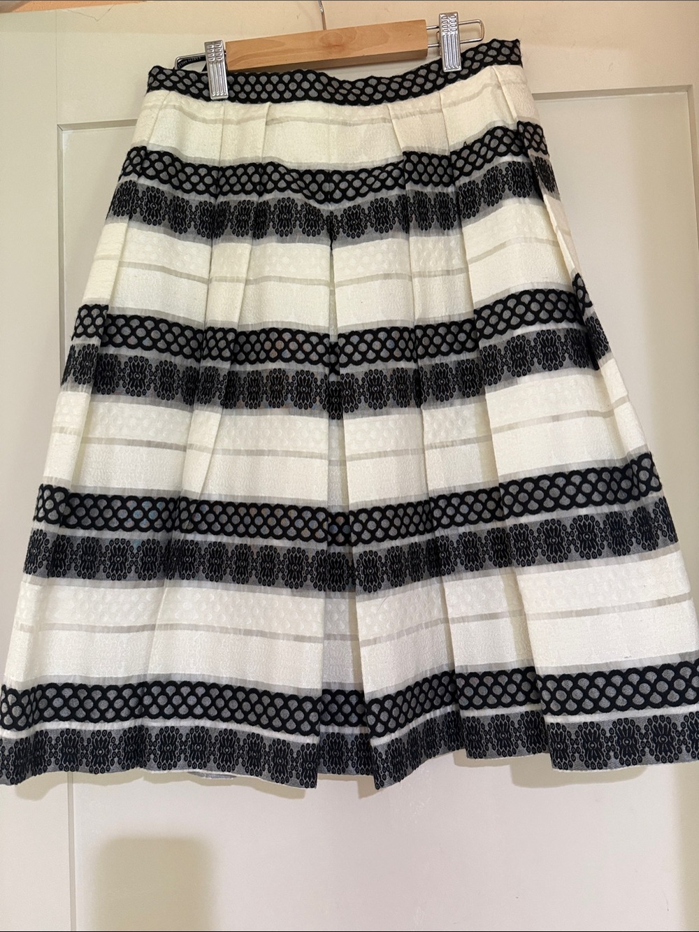 Black and White Striped Lace Detail Skirt